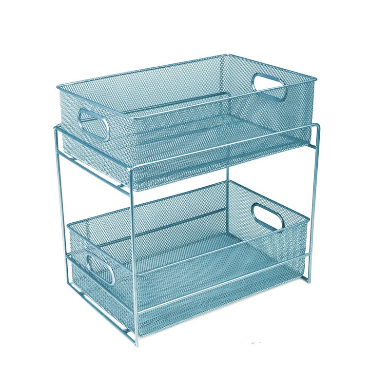 Mind Reader Accessory Organizer, Supply Storage, Makeup, Office, Kitchen, Metal Mesh, 8.25"L x 12.5"W x 12.5"H, Turquoise - Image 1